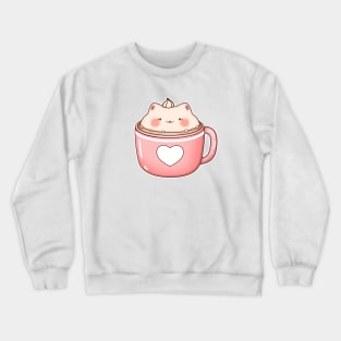 Kawaii cat in cup of coffee Crewneck Sweatshirt